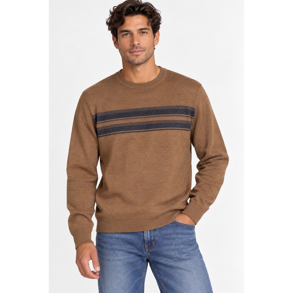 Smartwool Mens Merino Wool Blend Striped Crewneck Sweater Brown XXL